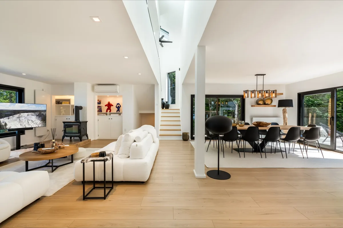 Bright modern living and dining room